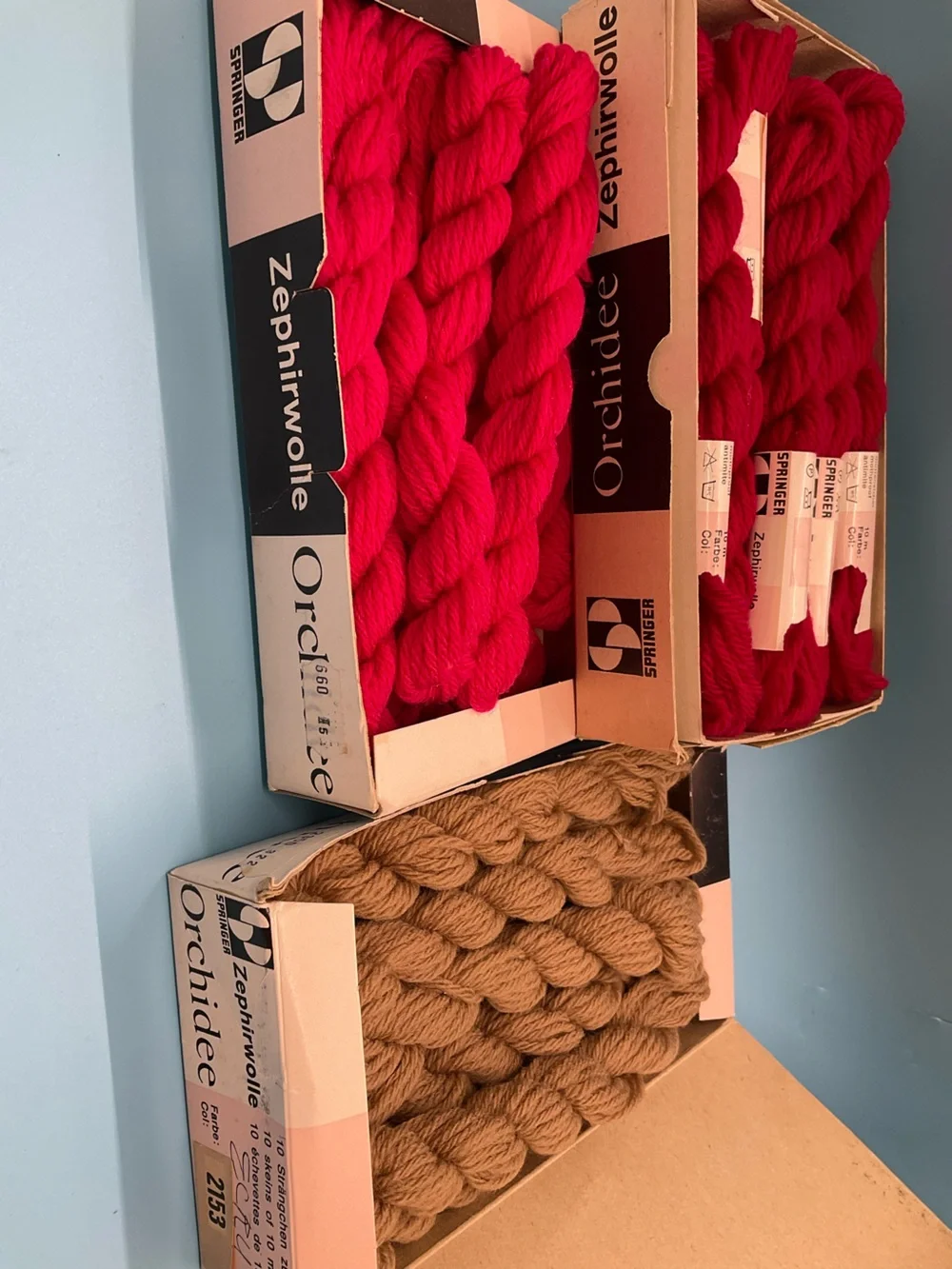 Vntg Zephirwolle Orchidee 3 Boxes 10 Skeins Each 3 Colors